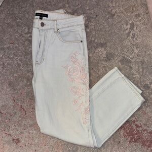 Kendall & Kylie Floral Embroidered Light Blue Mom Jeans